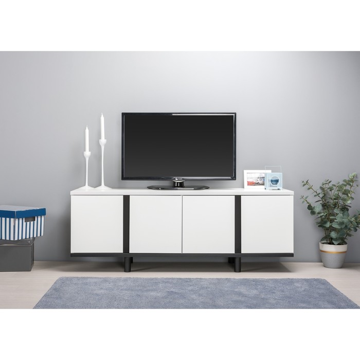 Тумба под ТВ Квадро 13.276, 1360×400×500, цвет белый шагрень / чёрный